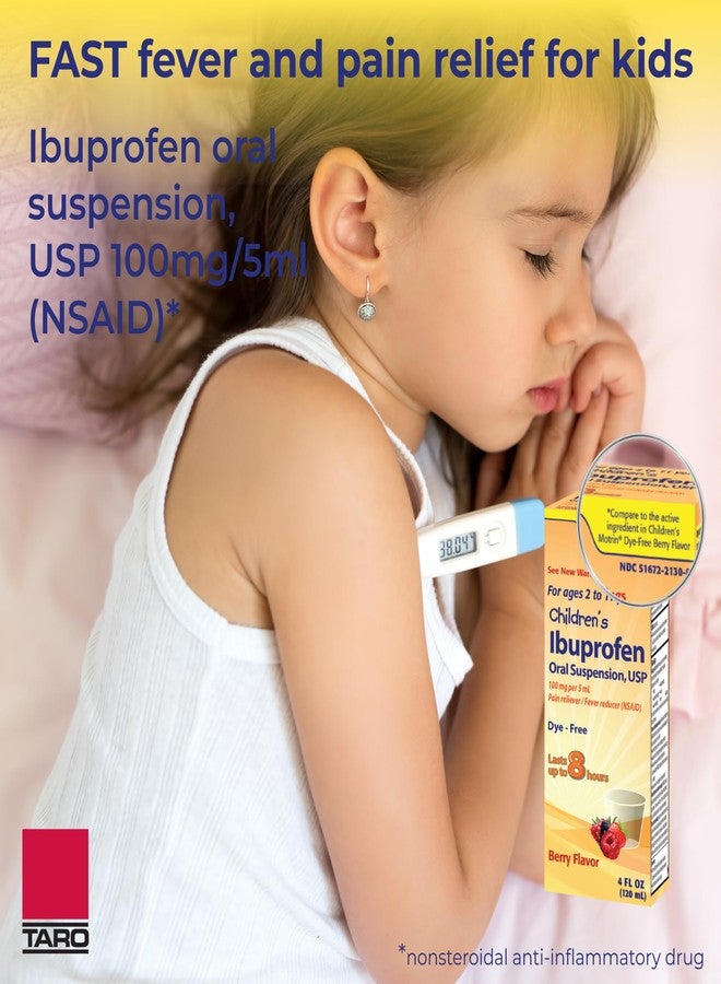 Taro Children's Ibuprofen Oral Suspension 100 mg per 5 mL, 4 Fl Oz, Pain Reliever and Fever Reducer for Ages 2-11 Years, Dye-Free, Berry Flavor - Image 5